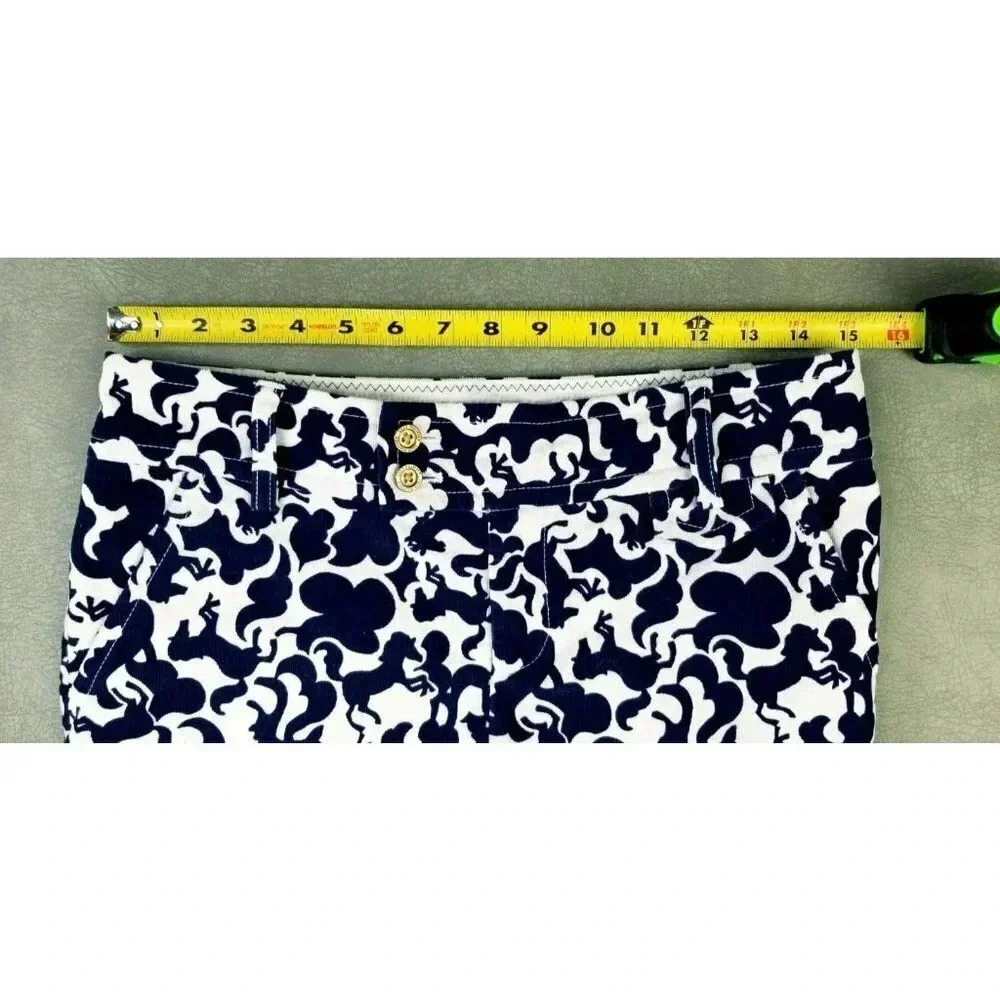 Lilyl Pulitzer Palm Beach Fit Size 2 Womens Navy White Horse Corduroy Crop Pants - Picture 2 of 13